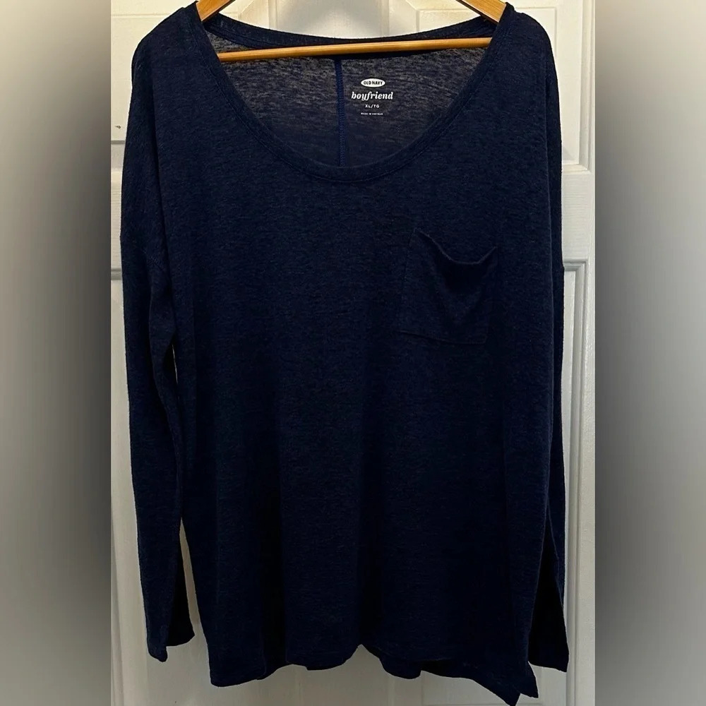 Old Navy Women’s Blue and Black Boyfriend Long Sleeve Shirt with Pocket Size XL